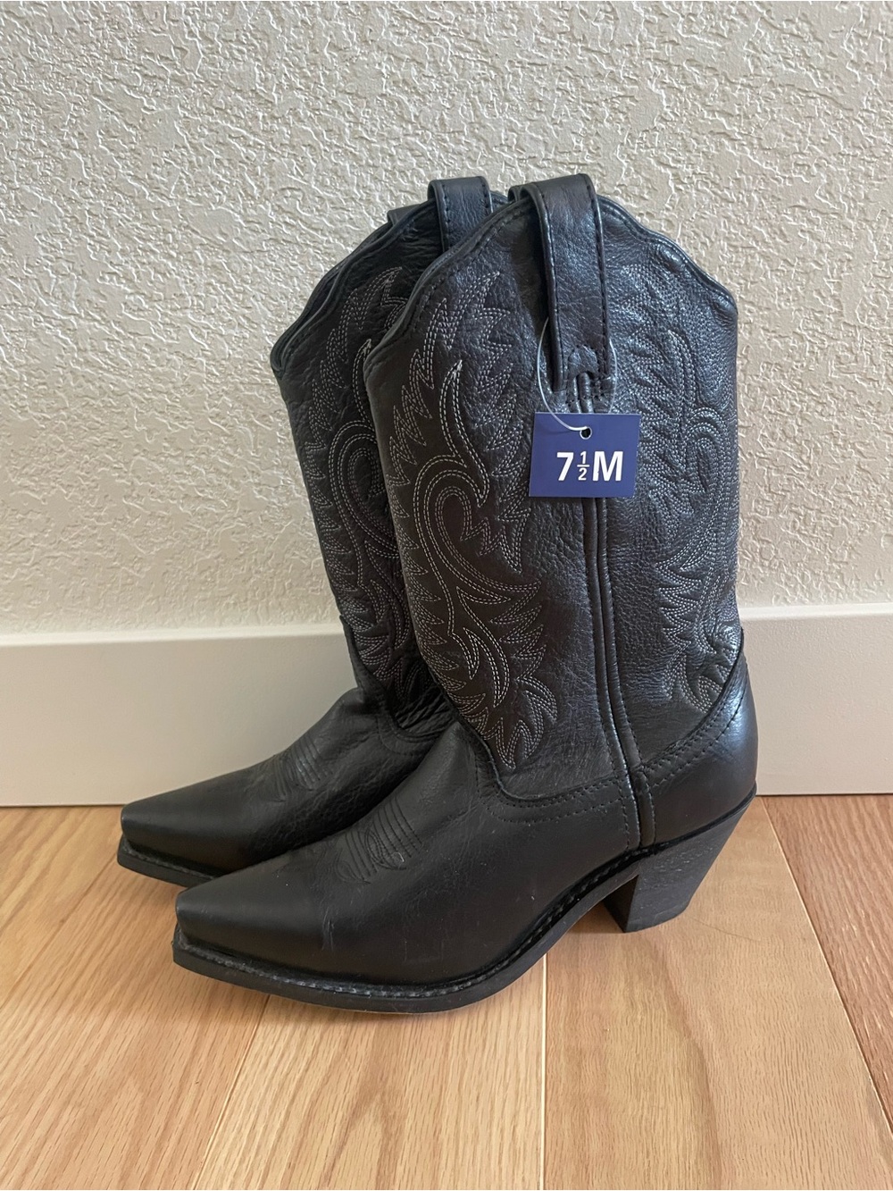 NWT Masterson Boot Co Black Leather Embroidered Western Cowboy Boots 7.5 - Picture 3 of 9